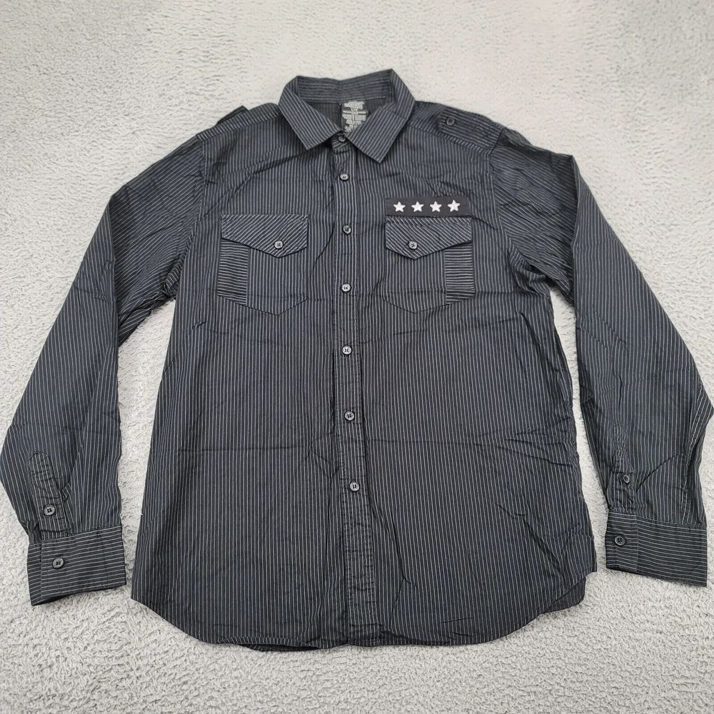 MMA Elite Shirt Mens‎ Large Black 4 Star Military American Eagle Button Up
